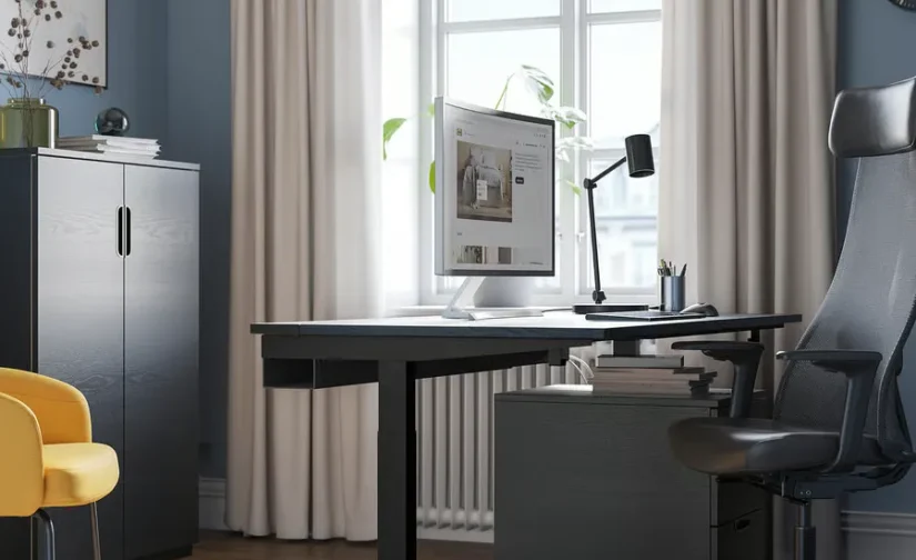 میز تحریر روکش خاکستری رنگ مشکی/مشکی سایز ۱۶۰x۸۰ ایکیا مدل MITTZON