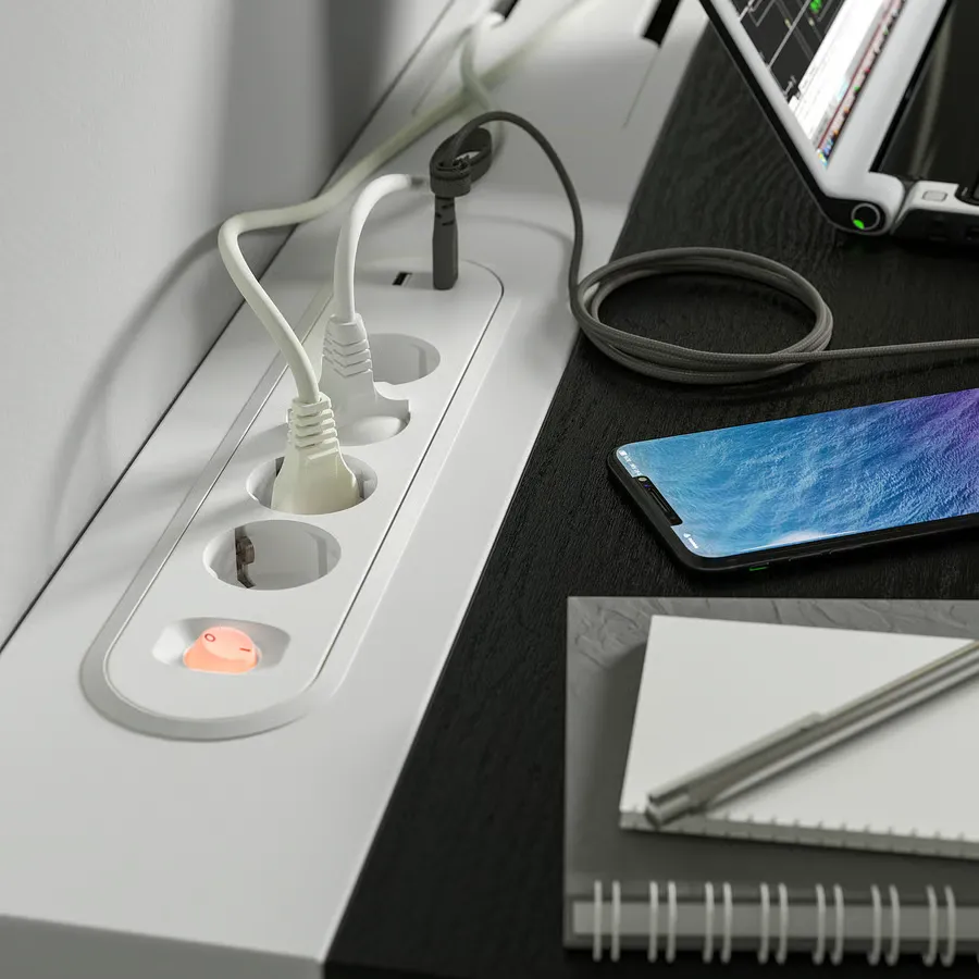 میز تحریر روکش خاکستری لکهدار مشکی سفید سایز ۱۶۰x۸۰ ایکیا مدل MITTZON