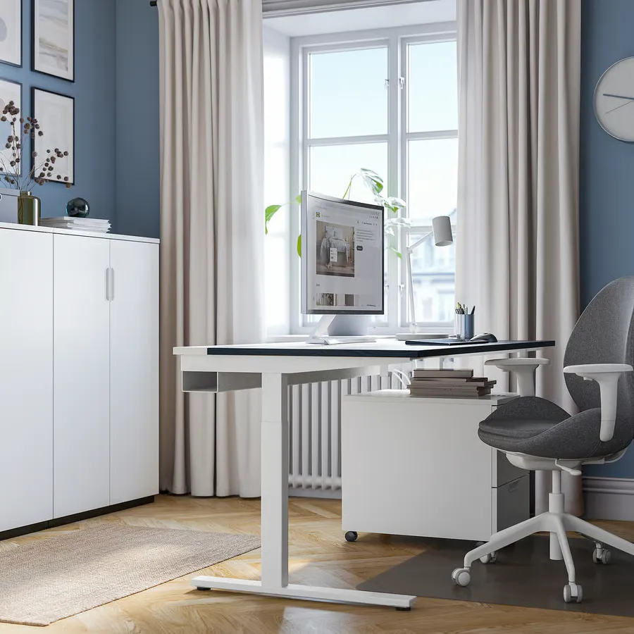 میز تحریر روکش خاکستری لکهدار مشکی سفید سایز ۱۶۰x۸۰ ایکیا مدل MITTZON