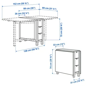 میز پایه بلند چوب توس سایز 26/89/152x80 ایکیا مدل NORDEN