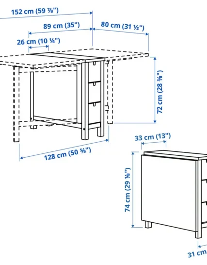 میز پایه بلند سفید سایز 26/89/152×80 ایکیا مدل NORDEN