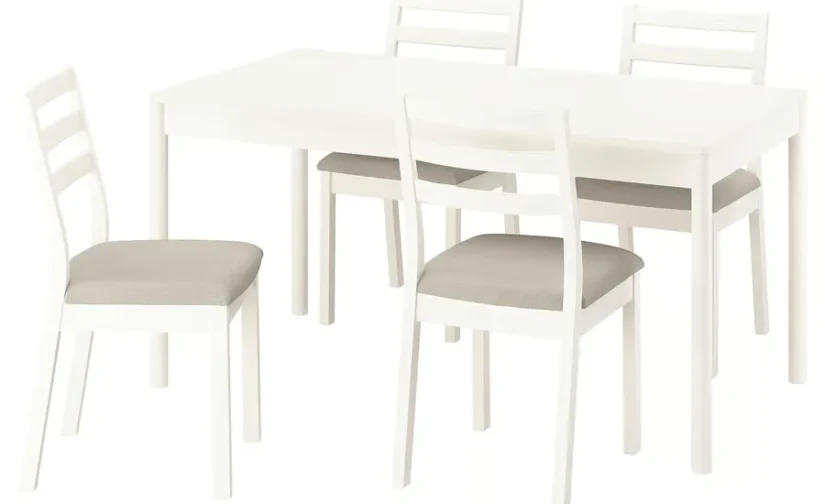 میز و ۴ صندلی سفید صدفی/سفید صدفی Fridtuna بژ روشن سایز ۱۵۰x۸۰ ایکیا مدل TONSTAD / TONSTAD