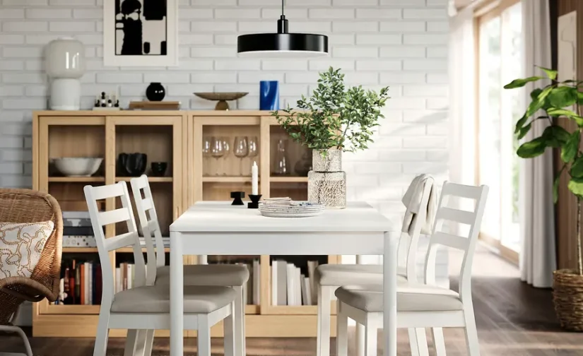 میز و ۴ صندلی سفید صدفی/سفید صدفی Fridtuna بژ روشن سایز ۱۵۰x۸۰ ایکیا مدل TONSTAD / TONSTAD