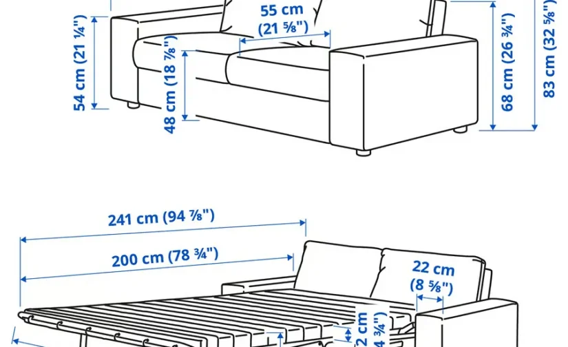 مبل تختخواب شو دو نفره با دسته‌های پهن / بژ سوخته ایکیا مدل VIMLE