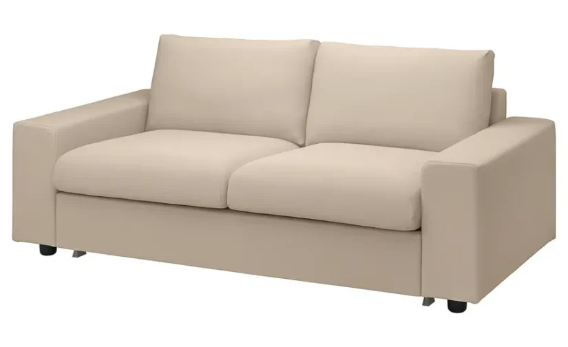 مبل تختخواب شو دو نفره با دسته‌های پهن / بژ هالارپ ایکیا مدل VIMLE