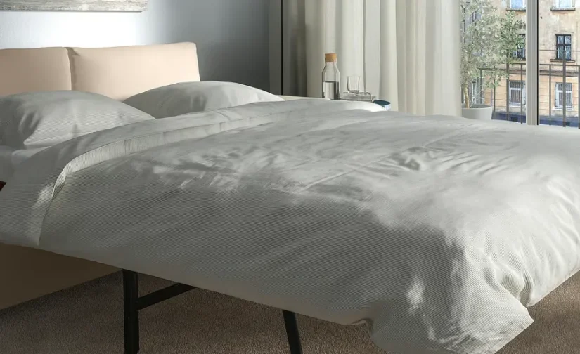 مبل تختخواب شو دو نفره با دسته‌های پهن / بژ هالارپ ایکیا مدل VIMLE