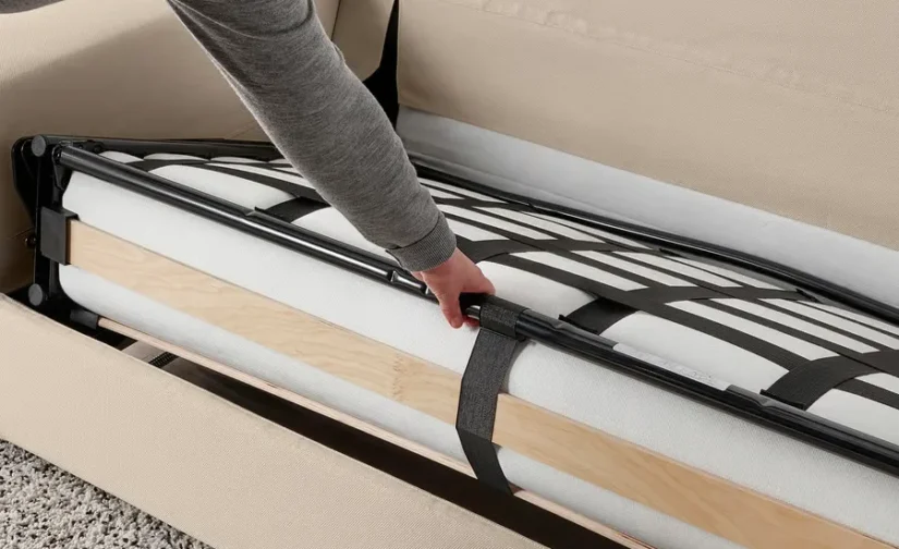 مبل تختخواب شو دو نفره با دسته‌های پهن / بژ هالارپ ایکیا مدل VIMLE