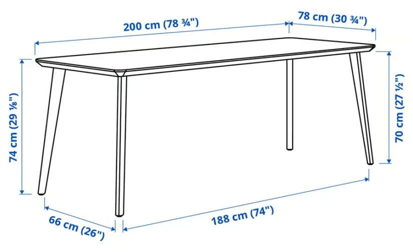 میز روکش خاکستر سایز ۲۰۰x۷۸ ایکیا مدل LISABO