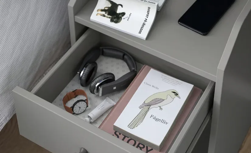 میز کنار تخت خاکستری سایز ۴۰x۳۶ ایکیا مدل HAUGA