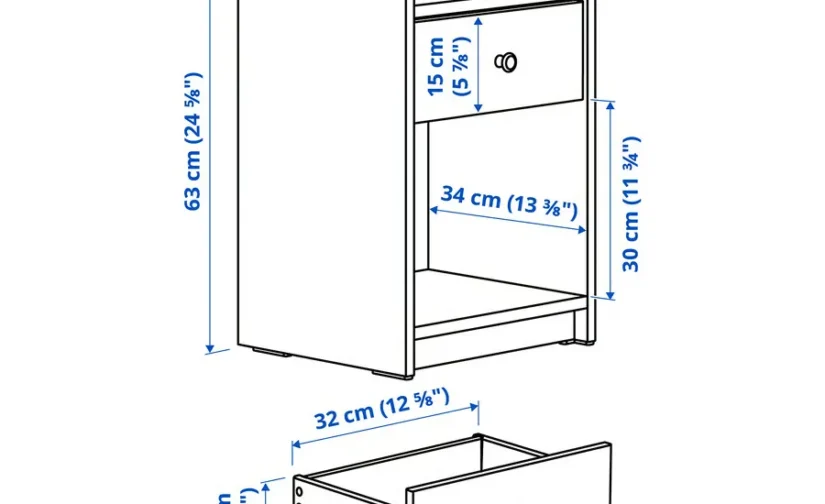 میز کنار تخت خاکستری سایز ۴۰x۳۶ ایکیا مدل HAUGA