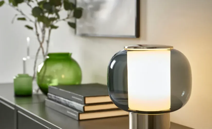 آباژور رومیزی شیشه روکش نیکل/خاکستری ایکیا مدل HÖGVIND