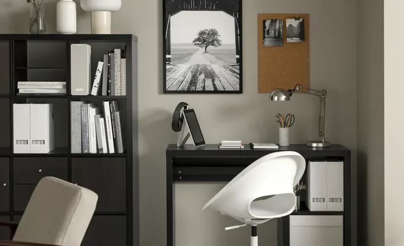 میز و صندلی مشکی-قهوه‌ای/سفید ایکیا مدل KALLAX / LOBERGET