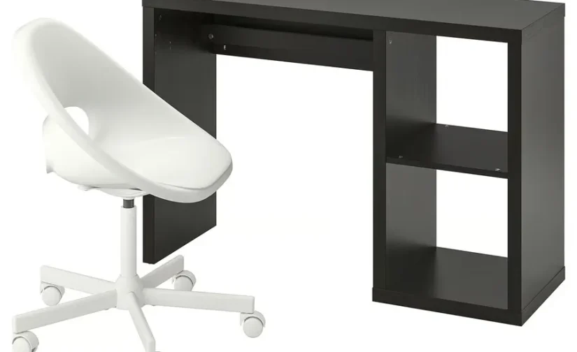 میز و صندلی مشکی-قهوه‌ای/سفید ایکیا مدل KALLAX / LOBERGET