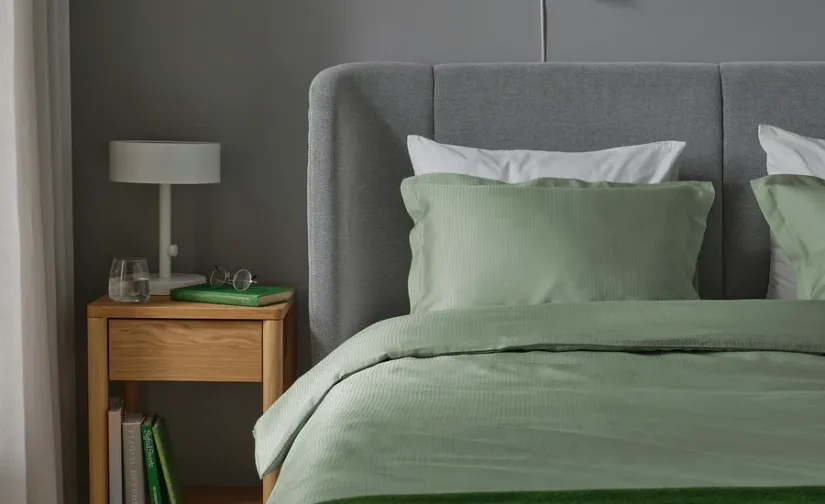 روتختی و ۲ روبالشی خاکستری روشن-سبز سایز ۲۴۰x۲۲۰/۵۰x۸۰ ایکیا مدل LÄKEVÄNDEROT