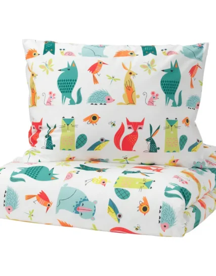 روکش لحاف و روبالشی طرح حیوانات/چند رنگ سایز ۱۵۰x۲۰۰/۵۰x۸۰ ایکیا مدل LATTJO