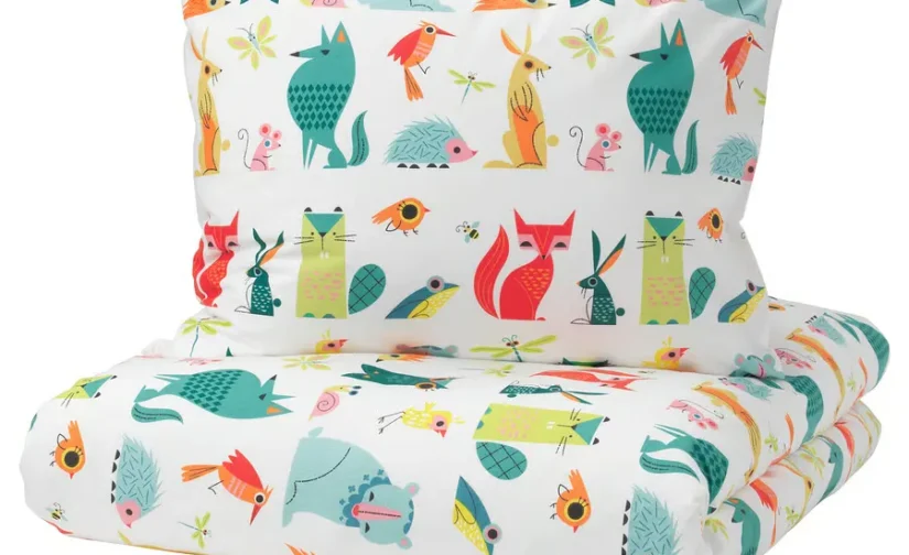 روکش لحاف و روبالشی طرح حیوانات/چند رنگ سایز ۱۵۰x۲۰۰/۵۰x۸۰ ایکیا مدل LATTJO