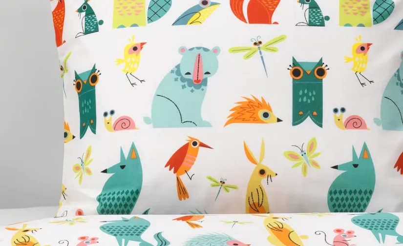 روکش لحاف و روبالشی طرح حیوانات/چند رنگ سایز ۱۵۰x۲۰۰/۵۰x۸۰ ایکیا مدل LATTJO