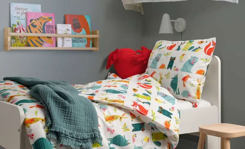 روکش لحاف و روبالشی طرح حیوانات/چند رنگ سایز ۱۵۰x۲۰۰/۵۰x۸۰ ایکیا مدل LATTJO