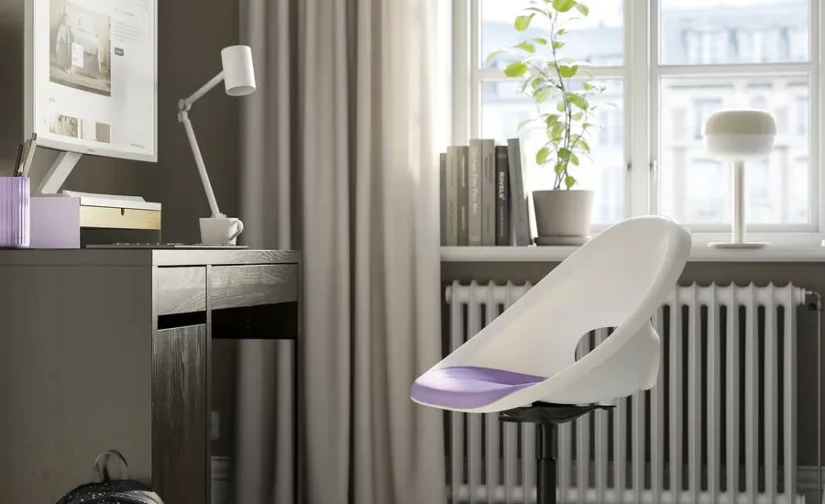 صندلی گردان + زیرانداز سفید مشکی/یاسی ایکیا مدل LOBERGET / MALSKÄR