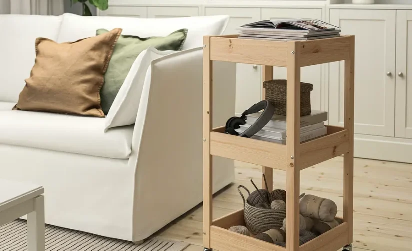 ترولی جنس کاج سایز ۳۸x۳۸x۸۲ ایکیا مدل LOSHULT