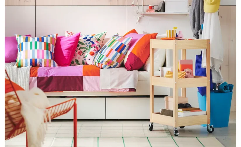 ترولی جنس کاج سایز ۳۸x۳۸x۸۲ ایکیا مدل LOSHULT