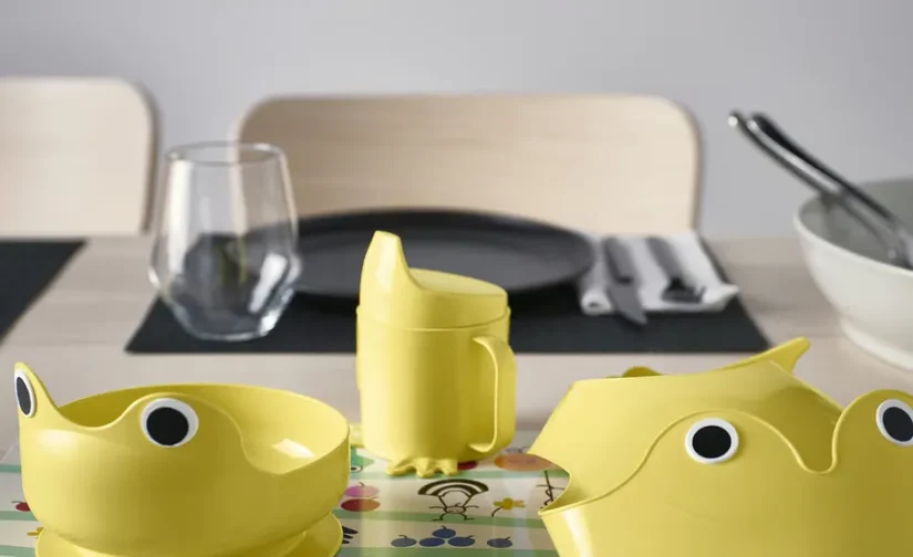 سرویس غذاخوری ۴ تکه نوزاد رنگ زرد روشن ایکیا مدل MATA