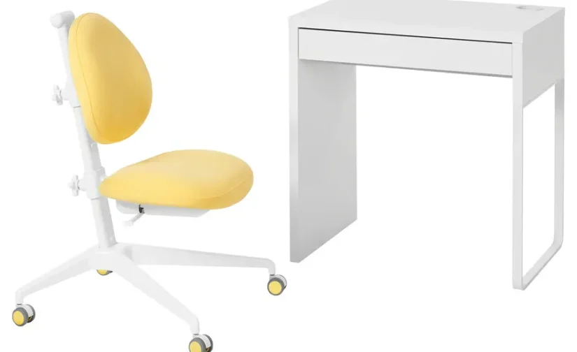 میز و صندلی سفید/زرد ایکیا مدل MICKE / DAGNAR