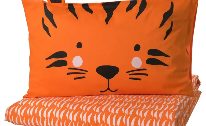 روتختی و روبالشی نارنجی/ببر سایز ۱۵۰x۲۰۰/۵۰x۸۰ ایکیا مدل NATTHÄGER