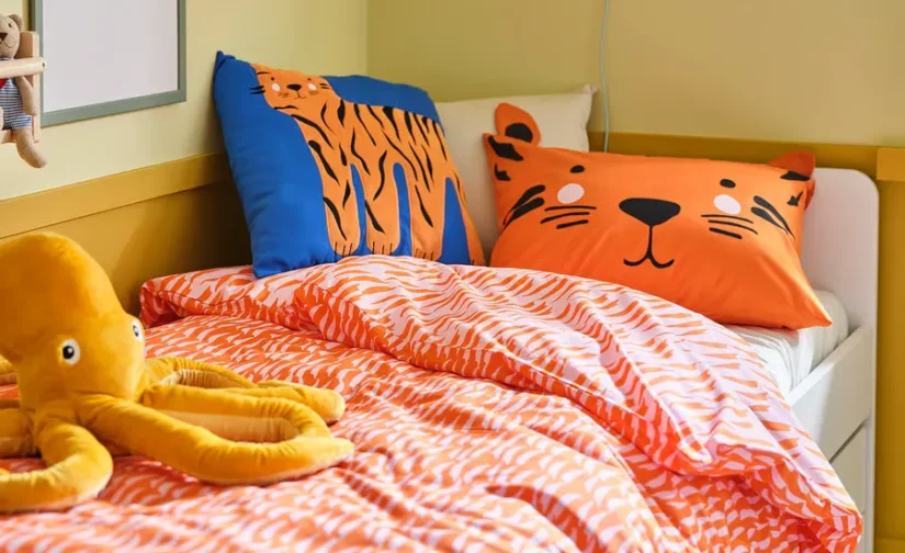 روتختی و روبالشی نارنجی/ببر سایز ۱۵۰x۲۰۰/۵۰x۸۰ ایکیا مدل NATTHÄGER