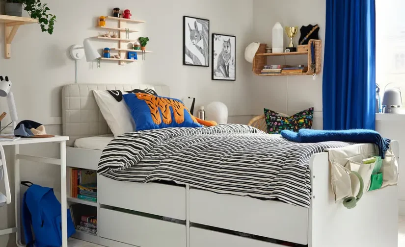 فرش پرز کوتاه آبی-نارنجی/توکان سایز ۸۳x۱۲۵ ایکیا مدل NATTHÄGER