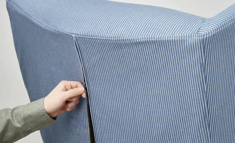 روکش مبل راحتی طرح راه راه آبی تیره/بژ ایکیا مدل STRANDMON