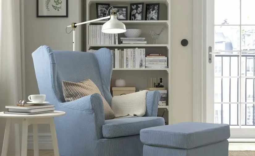 روکش مبل راحتی طرح راه راه آبی تیره/بژ ایکیا مدل STRANDMON