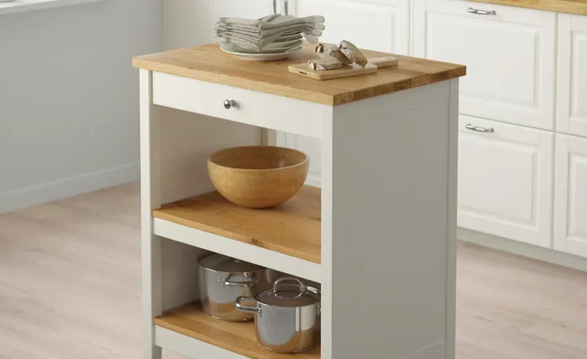 جزیره آشپزخانه سفید مایل به کرم/بلوط سایز ۷۲x۵۲ ایکیا مدل TORNVIKEN