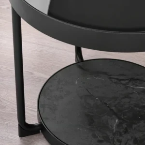 میز قهوه / میز کنار مبلی، ست ۲ عددی، طرح مرمر آنتراسیت / شیشه مشکی ایکیا مدل FRÖTORP