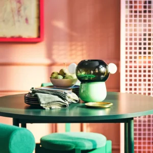 گلدان، شیشه‌ای / سبز / سفید، ۲۲ سانتی‌متر مدل IKEA PS 2026