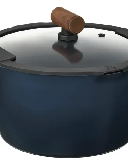 قابلمه با درب، شیشه / چوب با روکش نچسب، مشکی-آبی، ۵ لیتر ایکیا مدل KLIPPFISK