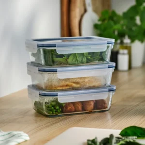پک 3 عددی ظرف غذا با درب، مستطیل / شیشه 1 لیتری ایکیا مدل IKEA 365+