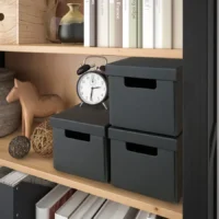 کتابخانه، مشکی-قهوه ای/قهوه‌ای روشن رنگ‌آمیزی شده، ۹۰x۱۹۷ سانتی‌متر ایکیا مدل HEMNES