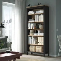 کتابخانه، مشکی-قهوه ای/قهوه‌ای روشن رنگ‌آمیزی شده، ۹۰x۱۹۷ سانتی‌متر ایکیا مدل HEMNES