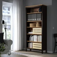 کتابخانه، مشکی-قهوه ای/قهوه‌ای روشن رنگ‌آمیزی شده، ۹۰x۱۹۷ سانتی‌متر ایکیا مدل HEMNES