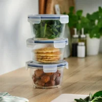 پک 3 عددی ظرف نگهدارنده غذا با در، گرد/شیشه‌ای، ۶۰۰ میلی‌لیتر ایکیا مدل IKEA 365+
