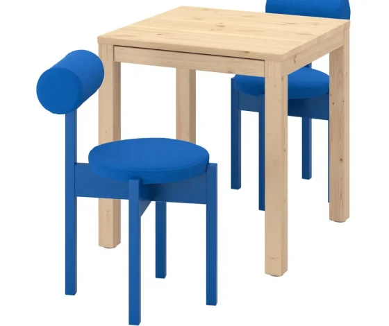 میز و ۲ صندلی، چوب کاج/نابک آبی روشن، ۷۰x۷۰ سانتی‌متر ایکیا مدل IKEA PS 2026
