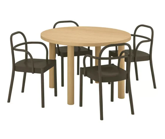 میز و ۴ صندلی با دسته، روکش بلوط/قهوه‌ای تیره، ۱۱۵ سانتی‌متر ایکیا مدل STOCKHOLM 2025
